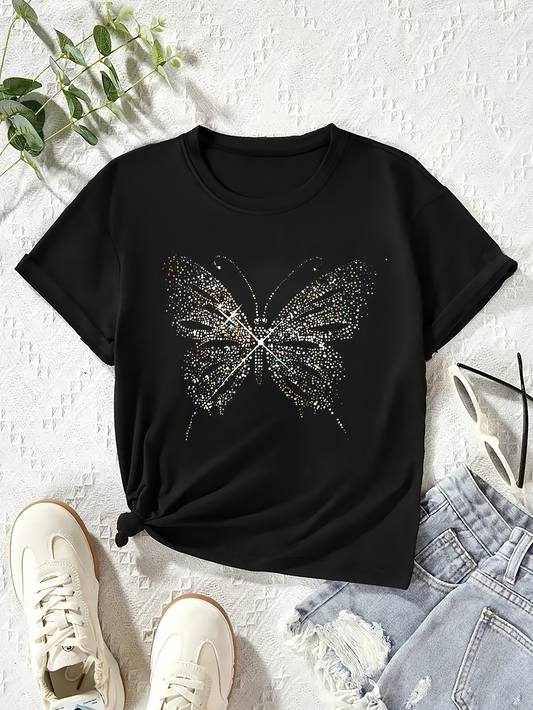 Men's Graphic T-Shirt Sparkling Gold Accents With Glittering Abstract Wings Butterfly
