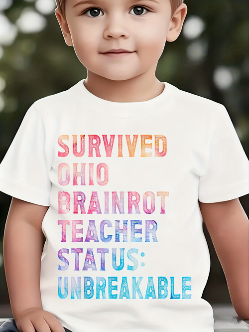 Men's Graphic T-Shirt Survived Ohio Brainrot Teacher Status Unbreakable Rainbow Block Letters Shirt