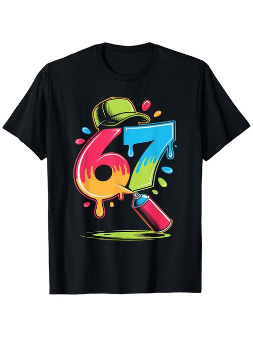 Men's Graphic T-Shirt Vivid Graffiti Dripping Multicolored Paint With Dynamic Number Spray Can