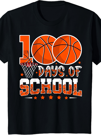 Men's Graphic T-Shirt Basketballs Shooting Into Net With Orange Star School Theme