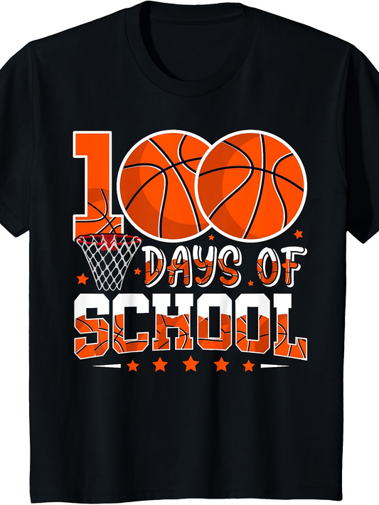 Men's Graphic T-Shirt Basketballs Shooting Into Net With Orange Star School Theme