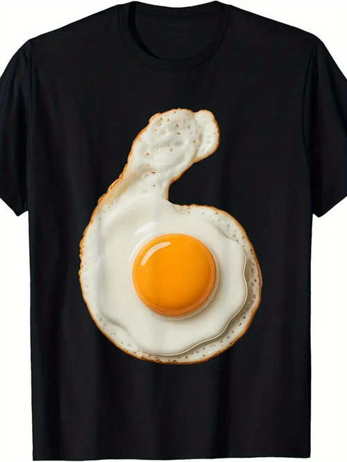 Men's Graphic T-Shirt Crispy Edged Sunny Side Up Egg On Black Tee Shirt
