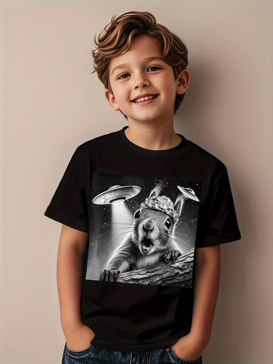 Men's Graphic T-Shirt Spaceships Shining Lights Over Roaring Bear At Night