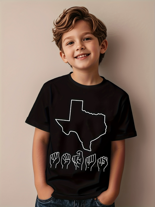 Men's Graphic T-Shirt Outline Map Of Texas With Sign Language Hand Signs Texas