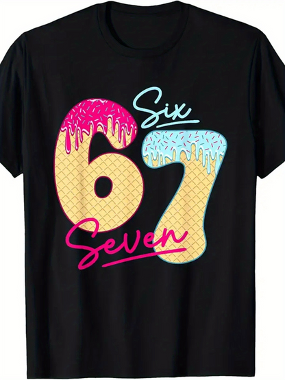 Men's Graphic T-Shirt Colorful Ice Cream Pattern With Neon Numbers In Playful Summer Style Number
