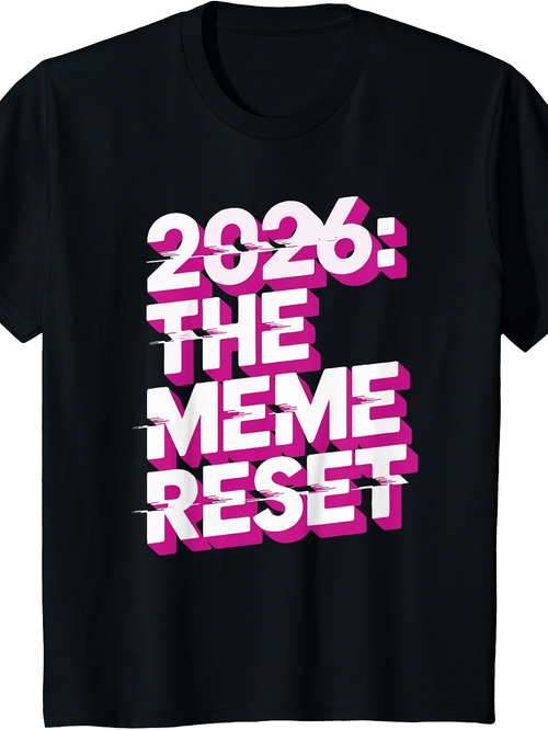 Men's Graphic T-Shirt 2026 The Meme Reset Pink Shadow Bold Letters Black Shirt