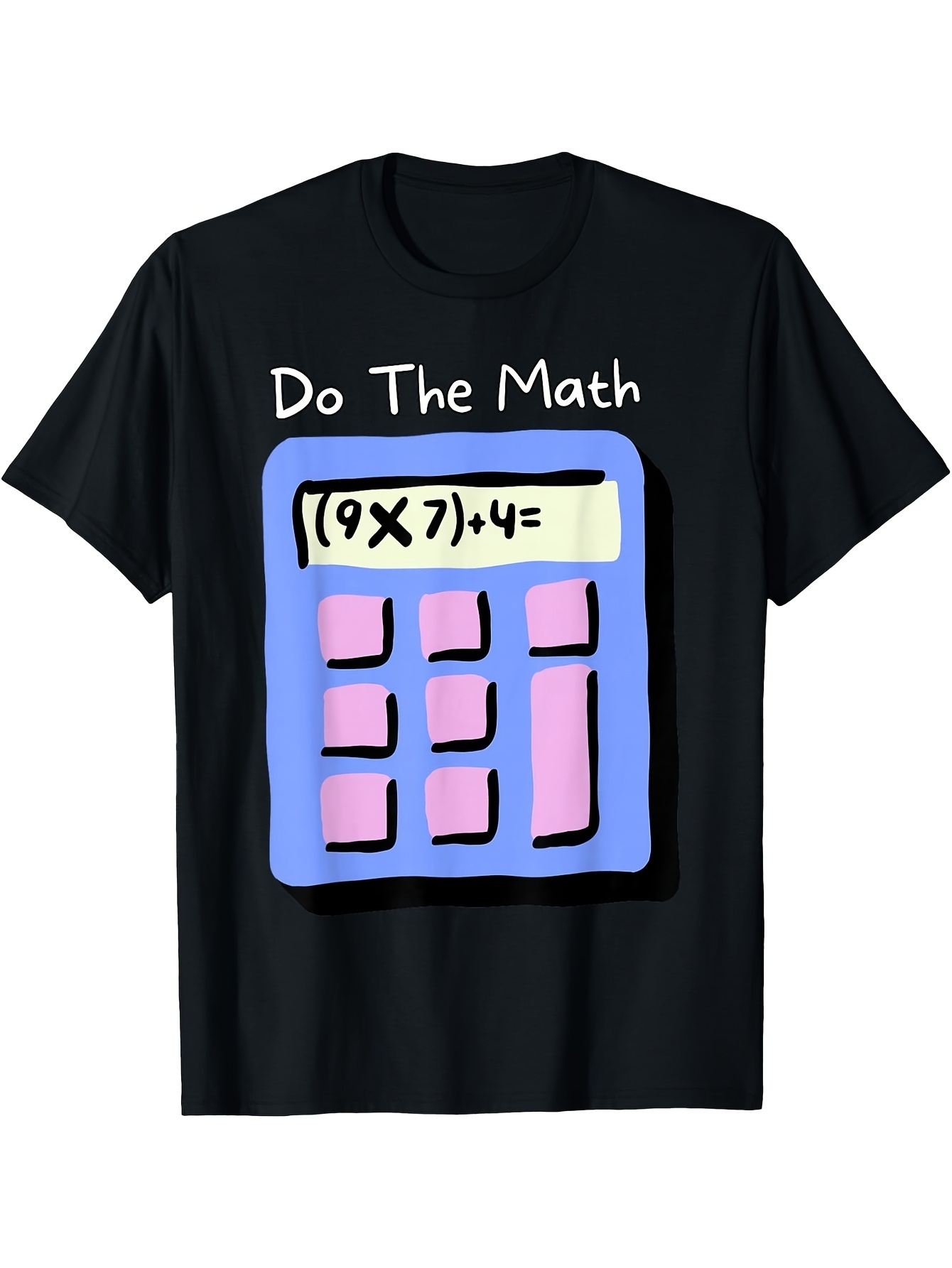 Men's Graphic T-Shirt Do The Math Pastel Calculator With Large Pink Blue Buttons