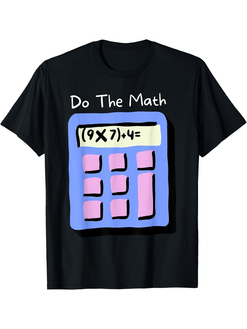 Men's Graphic T-Shirt Do The Math Pastel Calculator With Large Pink Blue Buttons