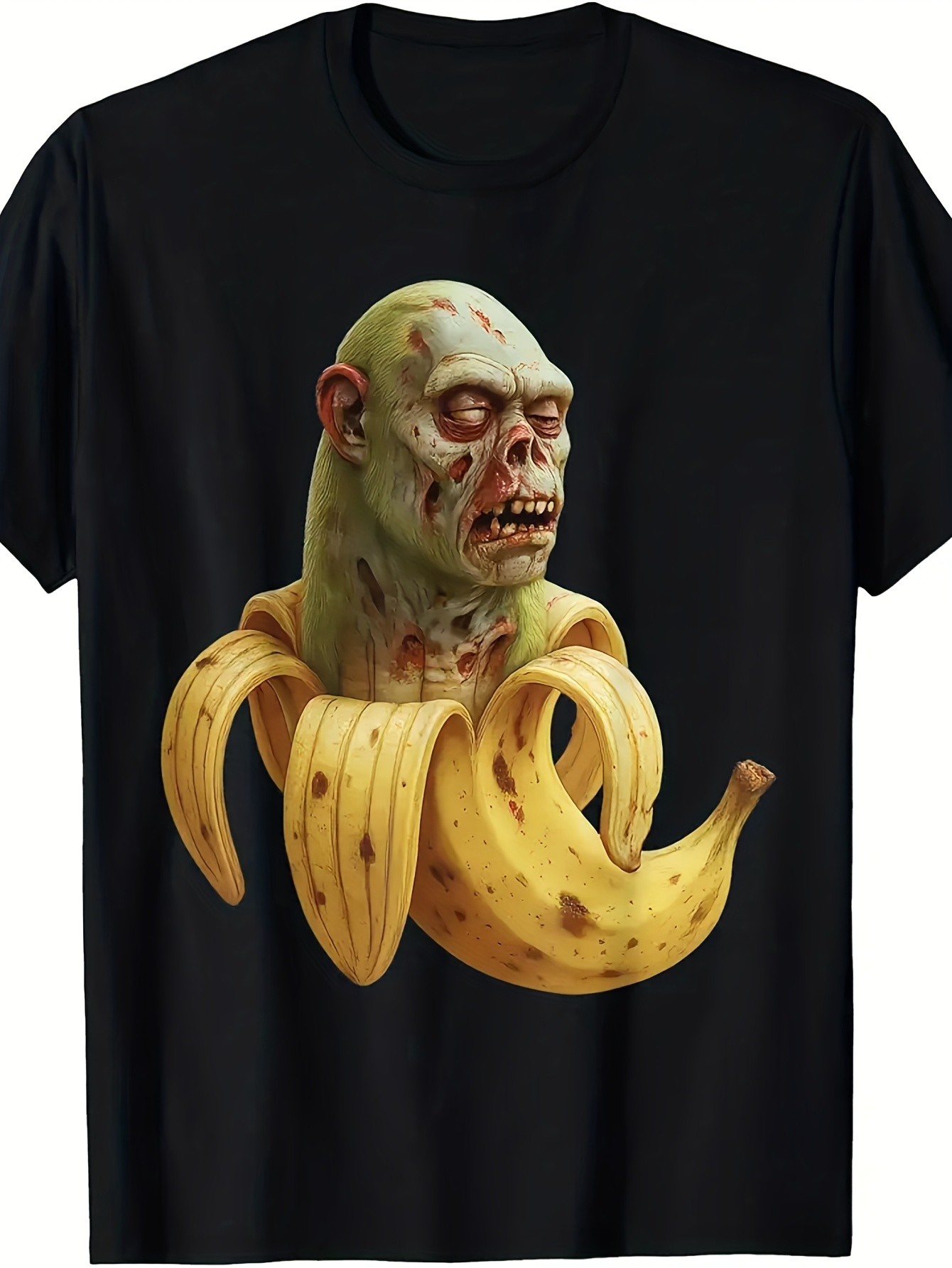 Men's Graphic T-Shirt Surreal Partially Peeled Banana With Zombie Ape Head