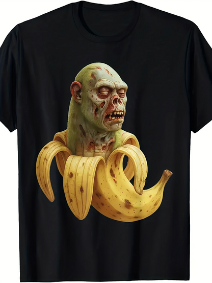 Men's Graphic T-Shirt Surreal Partially Peeled Banana With Zombie Ape Head
