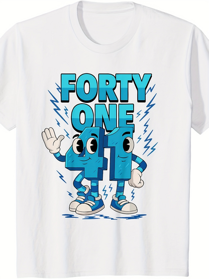 Men's Graphic T-Shirt Forty One Happy Cartoon Characters With Blue Lightning Number