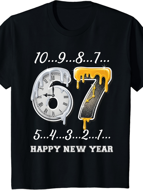 Men's Graphic T-Shirt Happy New Year Countdown With Melting Clock Numbers Design