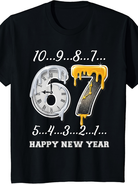 Men's Graphic T-Shirt Happy New Year Countdown With Melting Clock Numbers Design