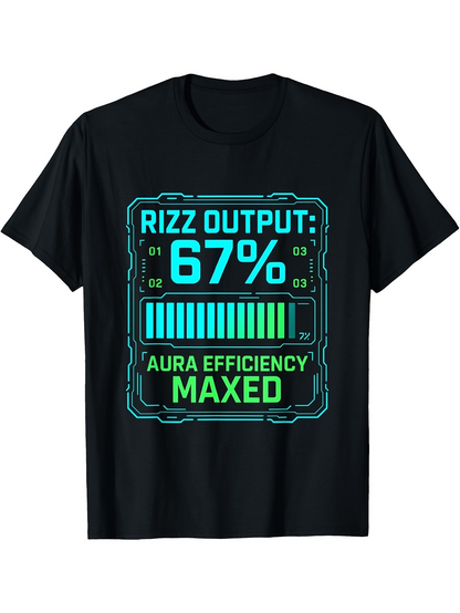 Men's Graphic T-Shirt Rizz Output 67 Maxed Aura Efficiency Digital Meter Panel