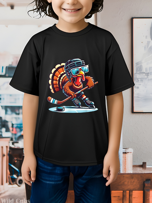 Men's Graphic T-Shirt Colorful Feathers Skating On Ice With Hockey Stick Turkey