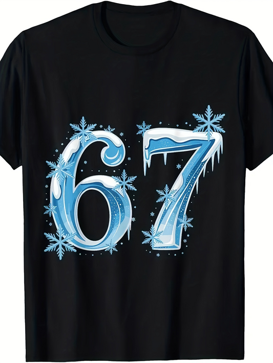 Men's Graphic T-Shirt Icy Blue Frozen Crystals With Snowflake Accents Number Graphic