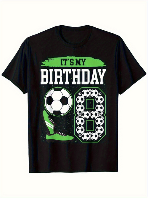 Men's Graphic T-Shirt Its My Birthday With Soccer Ball Green Cleat And Number