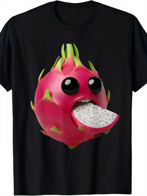 Men's Graphic T-Shirt Playful Cartoon Eyes With Smiling Pink Fruit Dragon Fruit