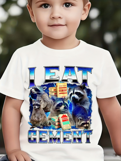 Men's Graphic T-Shirt I Eat Cement Mischievous Raccoons With Cement Bags In Urban Nightscape