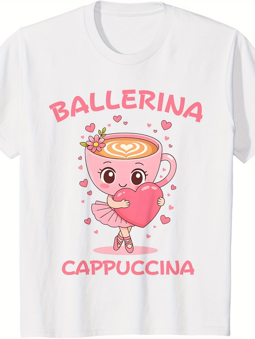 Men's Graphic T-Shirt Ballerina Cappuccina With Hearts Whimsical Latte Art Coffee Cup