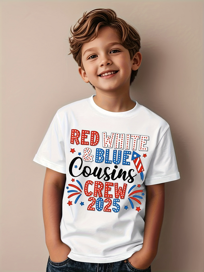 Men's Graphic T-Shirt Red White And Blue Firework Decorations With Crew 2025 Text Shirt