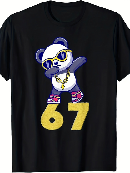 Men's Graphic T-Shirt Cool Panda Dabbing With Sunglasses Gold Chain Sneakers And Number 67 Panda