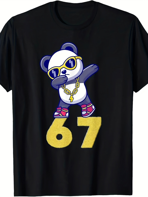 Men's Graphic T-Shirt Cool Panda Dabbing With Sunglasses Gold Chain Sneakers And Number 67 Panda