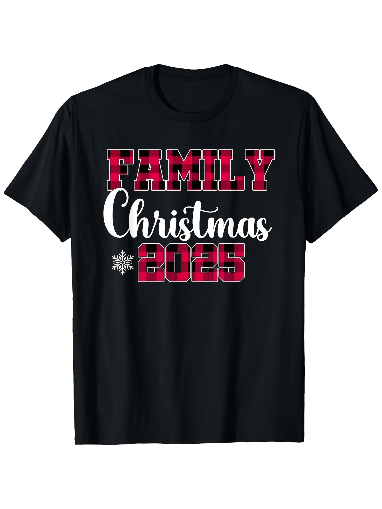 Men's Graphic T-Shirt Family Christmas Festive Snowflake Design With Red Pattern Lettering Shirt