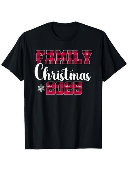 Men's Graphic T-Shirt Family Christmas Festive Snowflake Design With Red Pattern Lettering Shirt