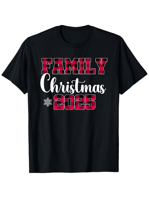 Men's Graphic T-Shirt Family Christmas Festive Snowflake Design With Red Pattern Lettering Shirt