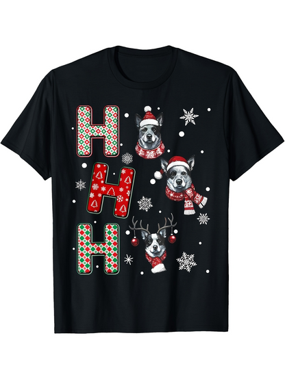 Men's Graphic T-Shirt Playful Dogs Dressed In Festive Christmas Accessories With Snowflakes Among Letters