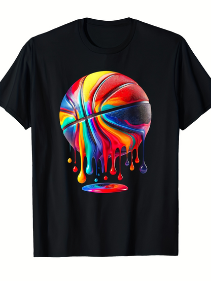 Men's Graphic T-Shirt Colorful Melting Paint Dripping Down A Vibrant Basketball