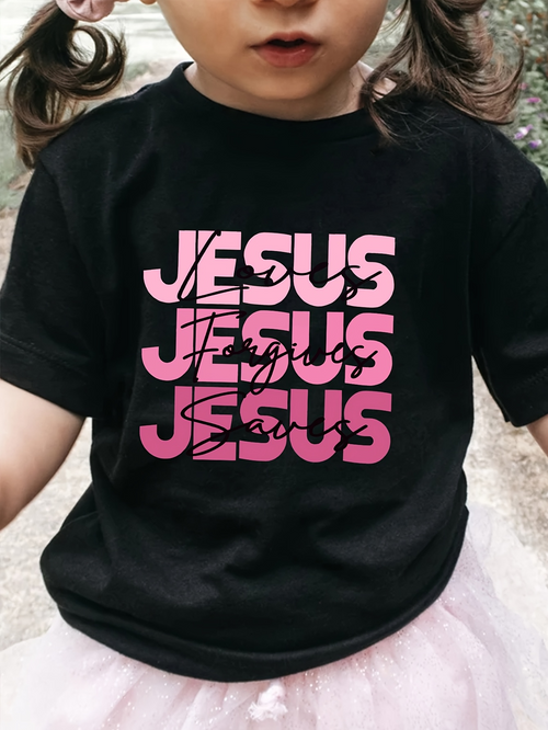 Men's Graphic T-Shirt Pink Stacked Repeated Pastel Letters With Bold Typography Jesus