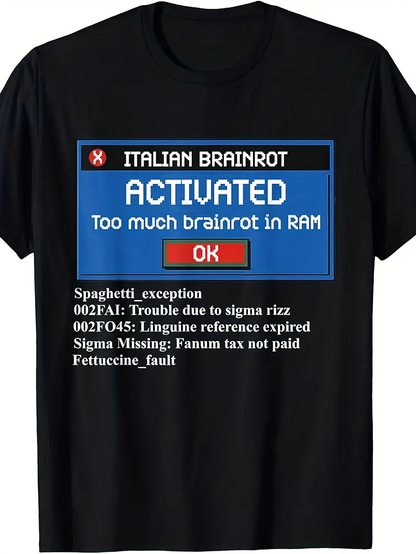 Men's Graphic T-Shirt Italian Brainrot Activated With Error Messages On Black T Shirt