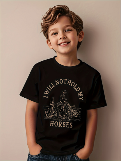 Men's Graphic T-Shirt I Will Not Hold My Horses Vintage Sketch With Galloping Cowboy Horse