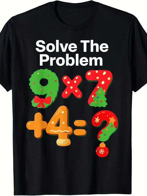 Men's Graphic T-Shirt Solve The Problem Festive Holiday Colors Fun Math Puzzle Design