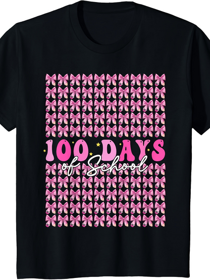 Men's Graphic T-Shirt 100 Days Of School Pink Bows Pattern Celebrating Achievement T Shirt
