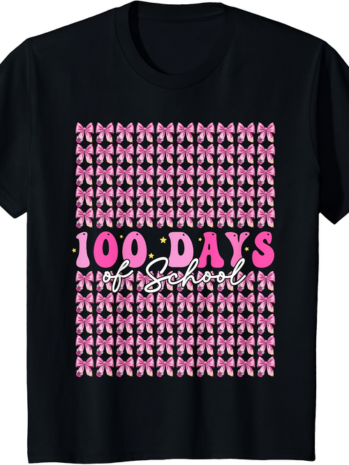 Men's Graphic T-Shirt 100 Days Of School Pink Bows Pattern Celebrating Achievement T Shirt