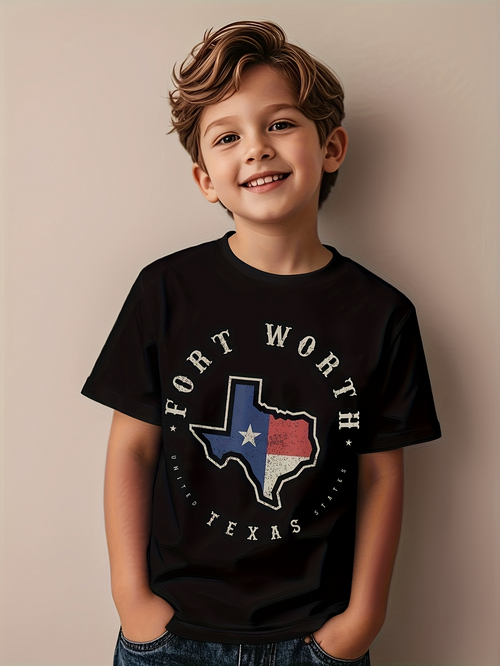 Men's Graphic T-Shirt Fort Worth Texas State Outline With Distressed Flag Map Graphic