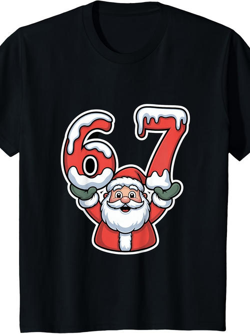 Men's Graphic T-Shirt Cheerful Santa With Snowy Winter Red Number Design
