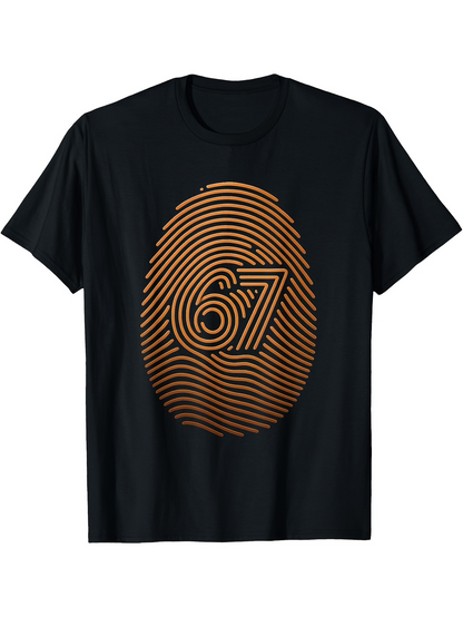Men's Graphic T-Shirt Golden Lines Forming Abstract Pattern Surrounding Number Sixty Seven