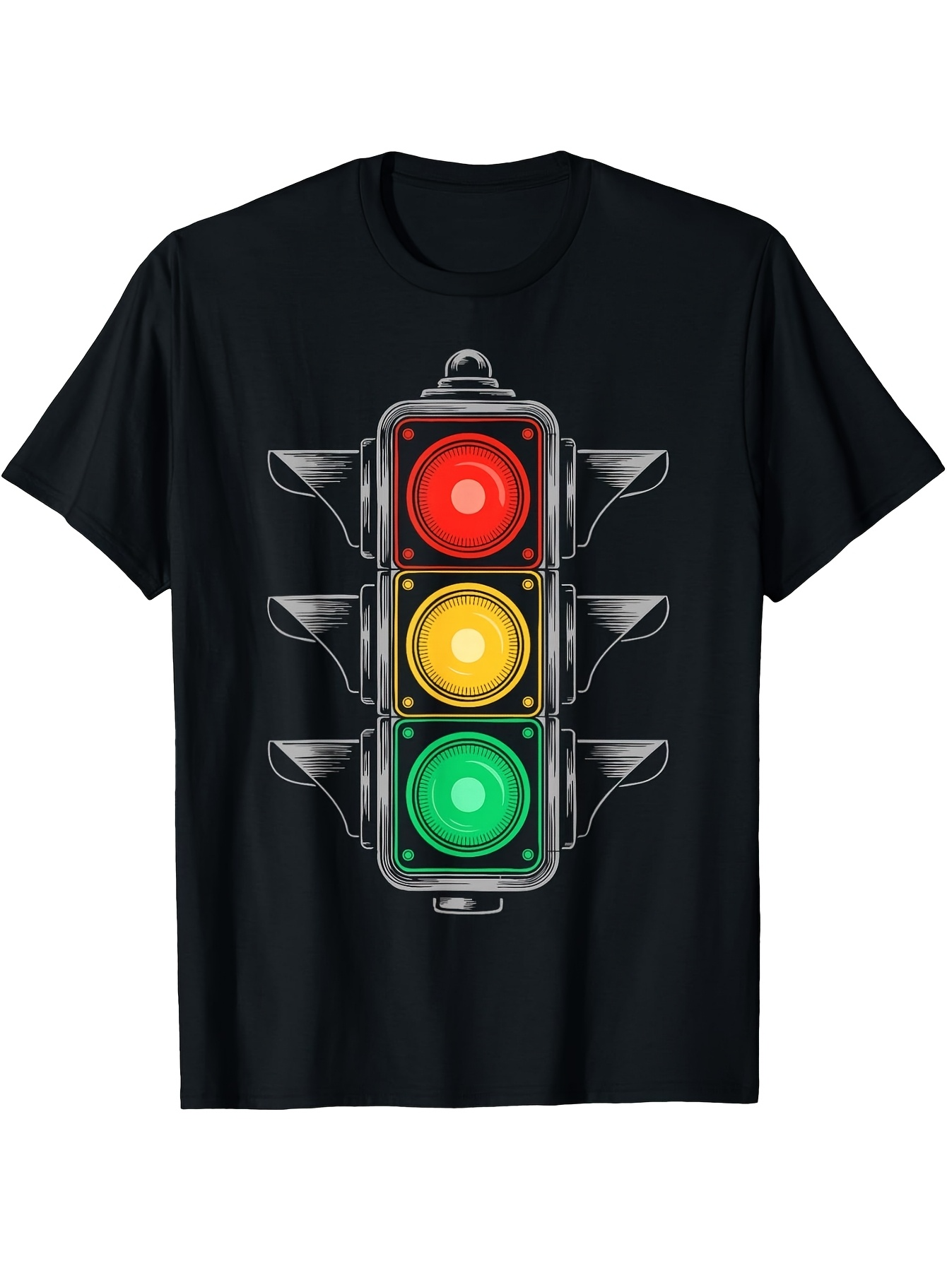 Men's Graphic T-Shirt Glowing Nighttime City Streetlights With Realistic Color Signals Traffic Light
