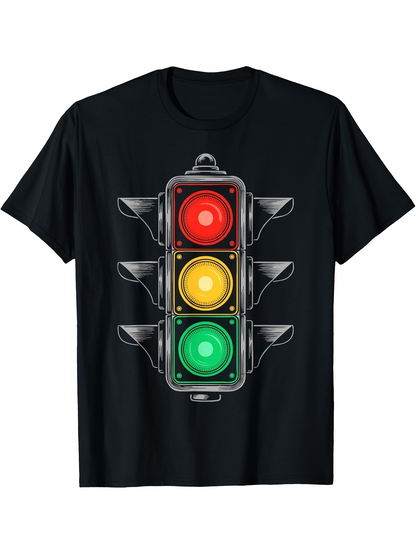 Men's Graphic T-Shirt Glowing Nighttime City Streetlights With Realistic Color Signals Traffic Light