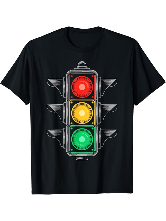 Men's Graphic T-Shirt Glowing Nighttime City Streetlights With Realistic Color Signals Traffic Light