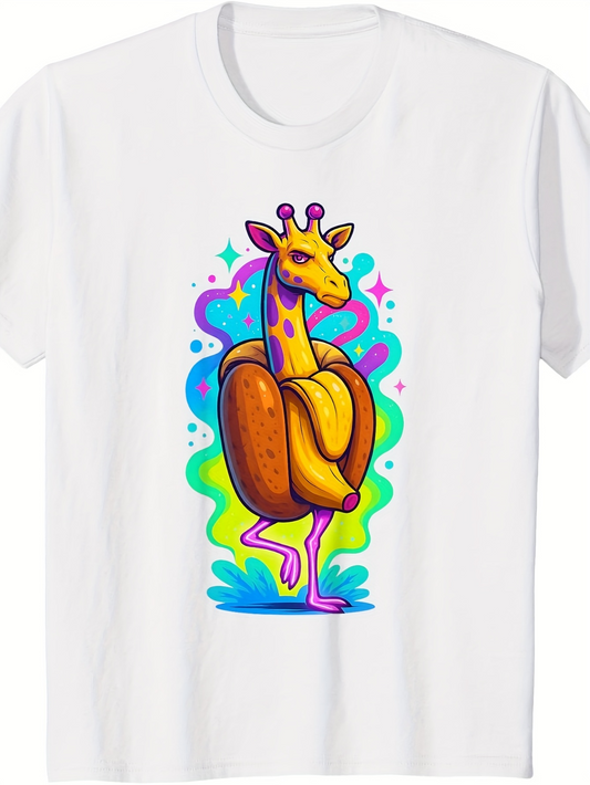 Men's Graphic T-Shirt Colorful Abstract Giraffe With Cartoon Playful Surreal Fantasy Hotdog