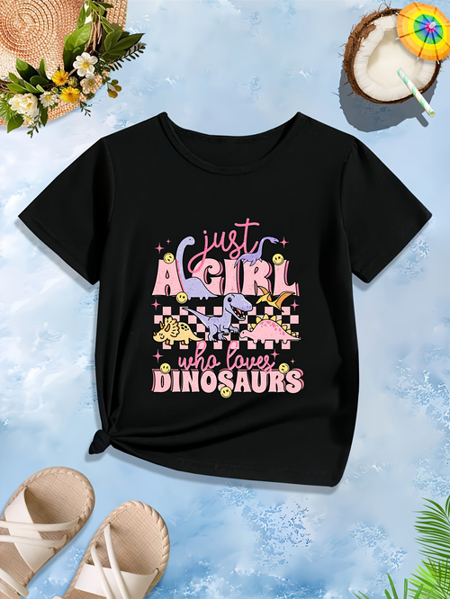 Men's Graphic T-Shirt Just A Girl Who Loves Dinosaurs With Pink Cartoon Elements And Blue Dinosaur