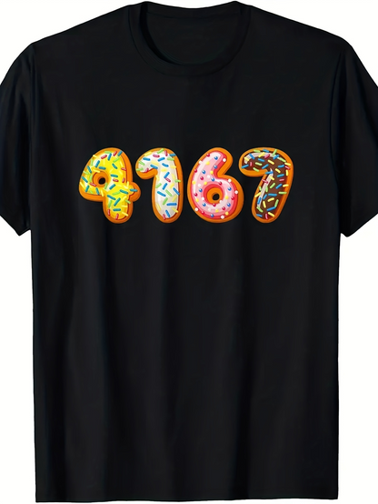 Men's Graphic T-Shirt Sweet Sprinkle Donut Numbers Glazed With Colorful Toppings Treat