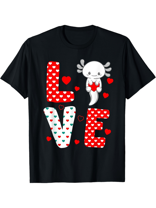 Men's Graphic T-Shirt Love Cute Cartoon Axolotl Surrounded By Colorful Patterned Letters