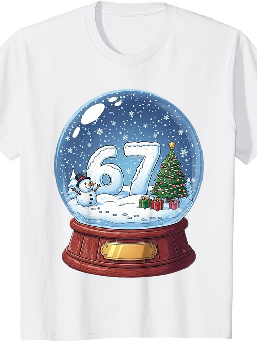 Men's Graphic T-Shirt Snowy Winter Scene With Presents Christmas Tree And Cheerful Snowman Globe