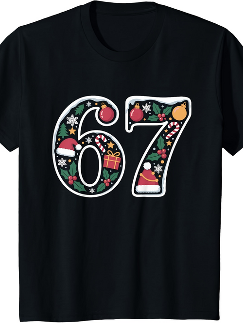 Men's Graphic T-Shirt Festive Ornaments Snowflakes Candy Gifts On Bold Numbers